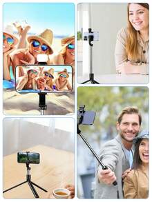 Tangle-Free Quality Selfie Stick & Tripod 70cm Extendable Selfie Stick With Phone Holder Wireless Remote LED Fill Light 360° Rotatable Tripod Suitable For IPhone And Android Smartphones Plastic Battery-Powered Wireless Connection Mother's Day Mom Gift Spring Travel - one-size - View 3