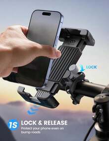 Lamicall Bike Motorcycle Phone Mount - [1s Quick Lock] Bike Cell Phone Holder Clip, Bicycle Scooter Handlebar Clamp, For IPhone Air, 17 16 15 Pro Max, Galaxy S25 S24 Ultra, More 6-7" Phones - ColorA - View 2