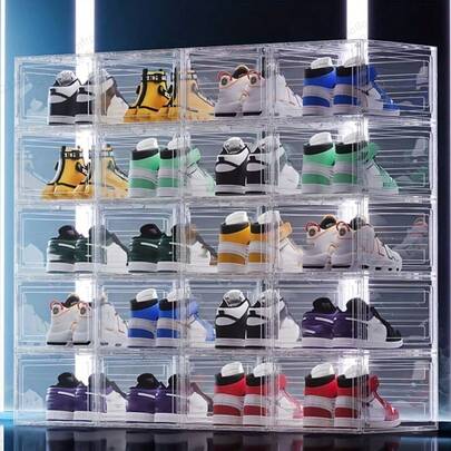 Acryl transparente Schuhbox, mit magnetischer Vorder- und Rückseite, geeignet zum Aufbewahren von Taschen und kleinen Artikeln, dicke und große Größe stapelbar, transparente Kunststoff Mehrzweck-Schuhaufbewahrungsbox, dicke Kunststoff Schuhbox Aufbewahrungsbehälter mit Magnetverschluss, geeignet zum Ausstellen von Kosmetik und kleinen Dekorationen