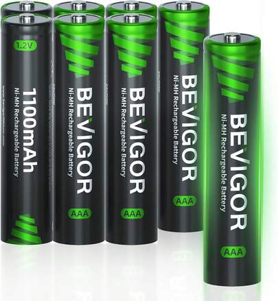 BEVIGOR AAA Rechargeable Batteries (8-Pack) 1100mAh 1500 Cycles 1.2V NiMH Low Self-Discharge Triple A Batteries
