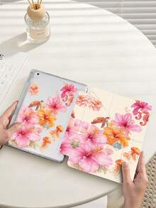 1 件装夏季芙蓉花图案，全新 Y 型折叠设计，多角度支撑平板电脑保护套，兼容 10.2 英寸（2021/2020 款）第十/九/八代（A16 芯片）、11 英寸（2025 款）第十一代、Galaxy Tab A8 10.5 英寸（2022 款），带笔槽，支持自动休眠/唤醒 - 彩色 - 查看 3