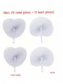 Abanico plegable con forma de corazón y redondo, blanco, suministros para bodas, abanico plegable de mano, abanico plegable de papel blanco, abanico redondo, abanico de origami, pintura, dibujo, abanico publicitario, abanico de danza, abanico para decoración de bodas, compromisos y fiestas - A - Ver 3