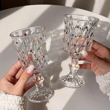 2只复古欧式波点高脚玻璃红酒杯，彩绘葡萄图案葡萄酒杯，高档白兰地香槟杯 - 透明 - 查看 8