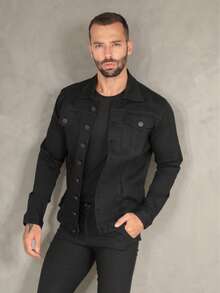 Men's High Quality Winter Premium Denim Jacket - Black - View 6
