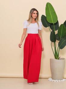Women's Wide Leg High Waist Wide Leg Pants - Red - View 5