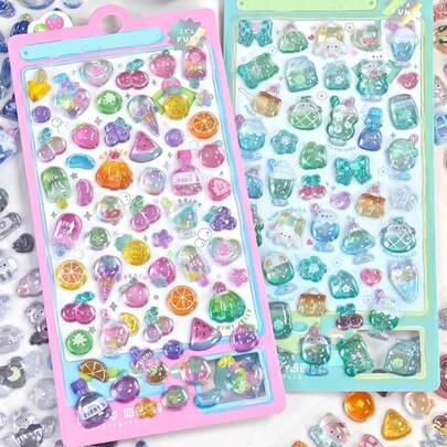 3D立体浮雕创意贴纸，3D水晶可爱动物贴纸，3D立体创意贴纸，手工装饰贴纸，全新可爱INS风卡通贴纸 - 可用于装饰日记本、手机壳、桌面、房间、电脑背面等物品，自粘DIY工艺贴纸，适用于艺术创作、封口、糖果滴落贴纸、糖果掉落贴纸、贴纸手册