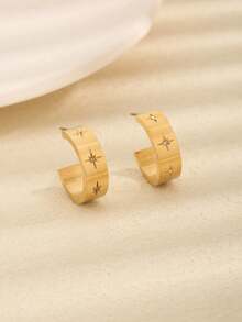 1 Pair European And American Style Starburst Hoop Earrings, Minimalist Fashion Casual Daily Wear - Gold 2 - View 4