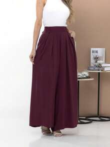 Women's Wide Leg High Waist Wide Leg Pants - Burgundy - View 8