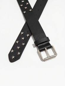 1pc Men's Black Y2K Punk Rivet Star Buckle Casual Jeans Belt, Versatile Accessory For Daily Wear - Black - View 4