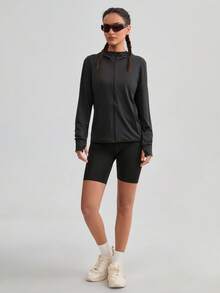 UPF50+ Ultra-Thin Women's Long Sleeve Sunscreen Jacket, Single Layer Breathable Outdoor Sports Windbreaker Black Spring - Black - View 11