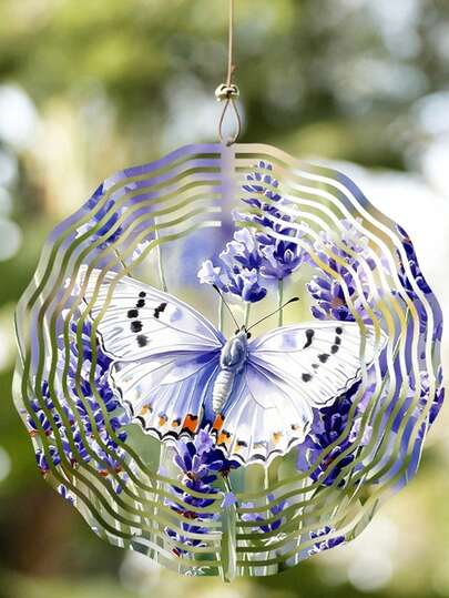 3D立体“夜空中的璀璨蓝玫瑰”单件装，10英寸*10英寸，带旋转挂钩，360° DIY创意风车风铃组合，适用于前门门廊