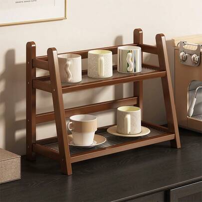 رف عمودي مكتبي من الأكريليك بطراز رجعي، رف تخزين ذو طبقتين، منظم مكتبي بطراز عتيق، حامل أكواب متعدد الوظائف، رف توابل للمطبخ/المائدة، رف عرض الأشكال، رف ديكور للمطبخ والغرفة الصالون والمكتب والنوم - رف تخزين عمودي متدرج