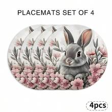 4pcs Spring Rabbit Tableware Set, Polyester Round Placemats, Hand Wash, Non-Slip, Washable, Easter Flower & Rabbit Pattern, Suitable For Home, Kitchen, Party, Restaurant Decor, Size 15 Inches - Multicolor - View 21