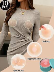 10PCS Silicone Nipple Covers - Invisible, Reusable & Skin-Friendly Adhesive Pads For Women - Multicolor - View 2