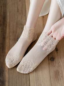 1/5/10 Pairs/Lot Lolita Women Invisible Lace Socks Thin Ladies Lace Boat Socks Hollow Non-Slip Shallow Transparent Of Spring And Summer Socks Women - Multicolor - View 4