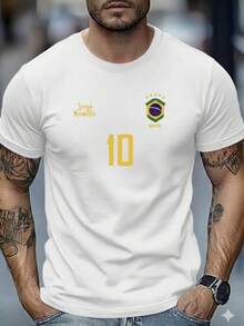 Men's Brazil T-Shirt – Team 10 Jersey, Plays Beautifully, Casual Sporty Style, Premium 100% Cotton Fabric, Immediate Shipping, PROMOTION - 白色 - 查看 1