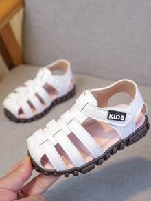 Girls' Roman Sandals, Boys' Summer New Hollow-Out Hook & Loop Non-Slip Soft Bottom Beach Shoes, Suitable For 3-6 Years Old Toddlers - White - View 6