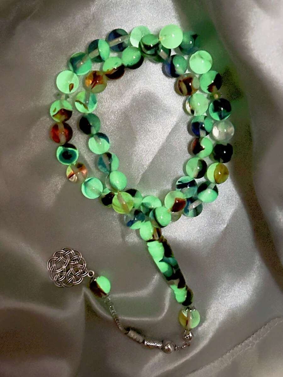 1pc Retro Bohemian Style Resin Luminous Beads Muslim Prayer Beads Bracelet, Glow In The Dark, 45 Beads, 10mm, Unisex Daily Wear Gift - Multicolor - View 1