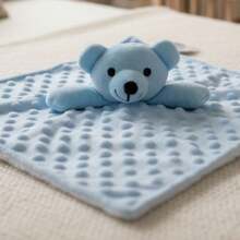Naninha Bebê com Prendedor de Chupeta - Urso Azul Bege e Rosa - Pelucia Pipoquinha Hipoalergenica - Azul - Flobaby - Visão 2