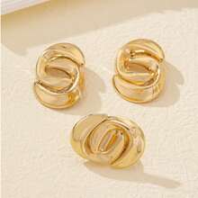 1 Set de Aretes y Anillo Minimalista con Letras Doradas para Mujer - Dorado - Ver 4