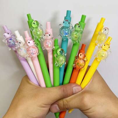 5/10pcs Comfortable Grip, Smooth Writing | Cute Turtle Design Fun Stationery Ballpoint Pen | Creative Pen, Ideal Gift For Professionals | Turtle Brand Essential Stationery For Study