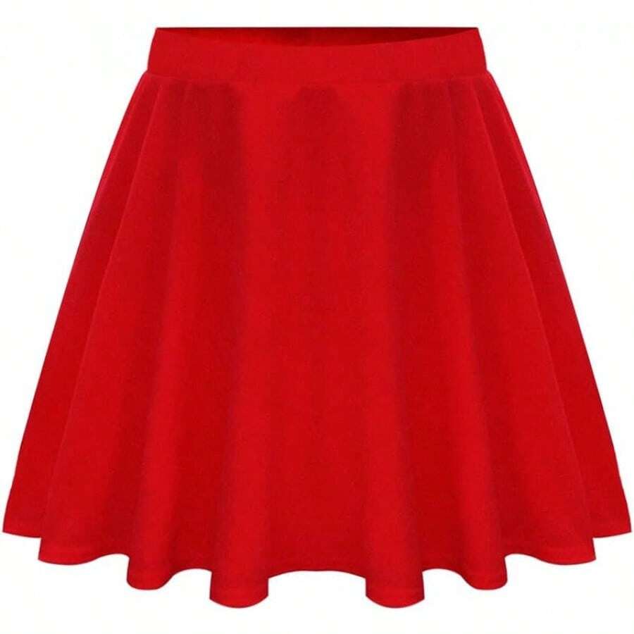 Plus Size Basic Versatile Stretchy Elastic Waist Flared Casual Mini Skater Skirt/Pleated Plaid Skirt For Women XL-5XL - A01-255 - Màu đỏ - Xem 1