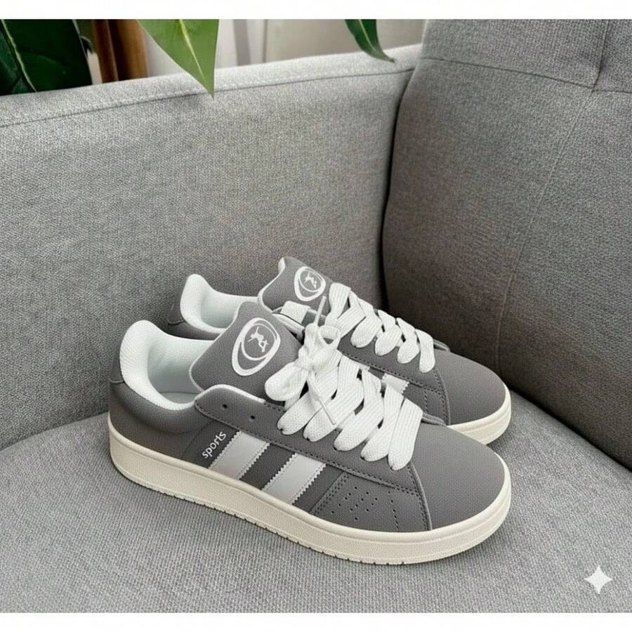Women's/Men's Traditional Flat Sole Basic Athletic Street Shoes - Gray Camps - View 1