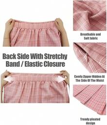 Plus Size Basic Versatile Stretchy Elastic Waist Flared Casual Mini Skater Skirt/Pleated Plaid Skirt For Women XL-5XL - A02-a261 -粉紅格子 - 查看 4