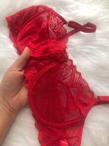 Set Of 3 Lace Bras Without Padding With Underwire Sigh Balconette - Black/pink/red - View 4
