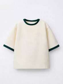 Tween Boys' Casual Colorblock Round Neck Short Sleeve T-Shirt, Summer Top - Apricot - View 3