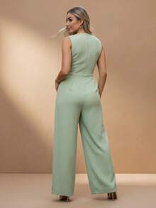 Long Wrap Jumpsuit With V-Neck - Bebé verde - Ver 3