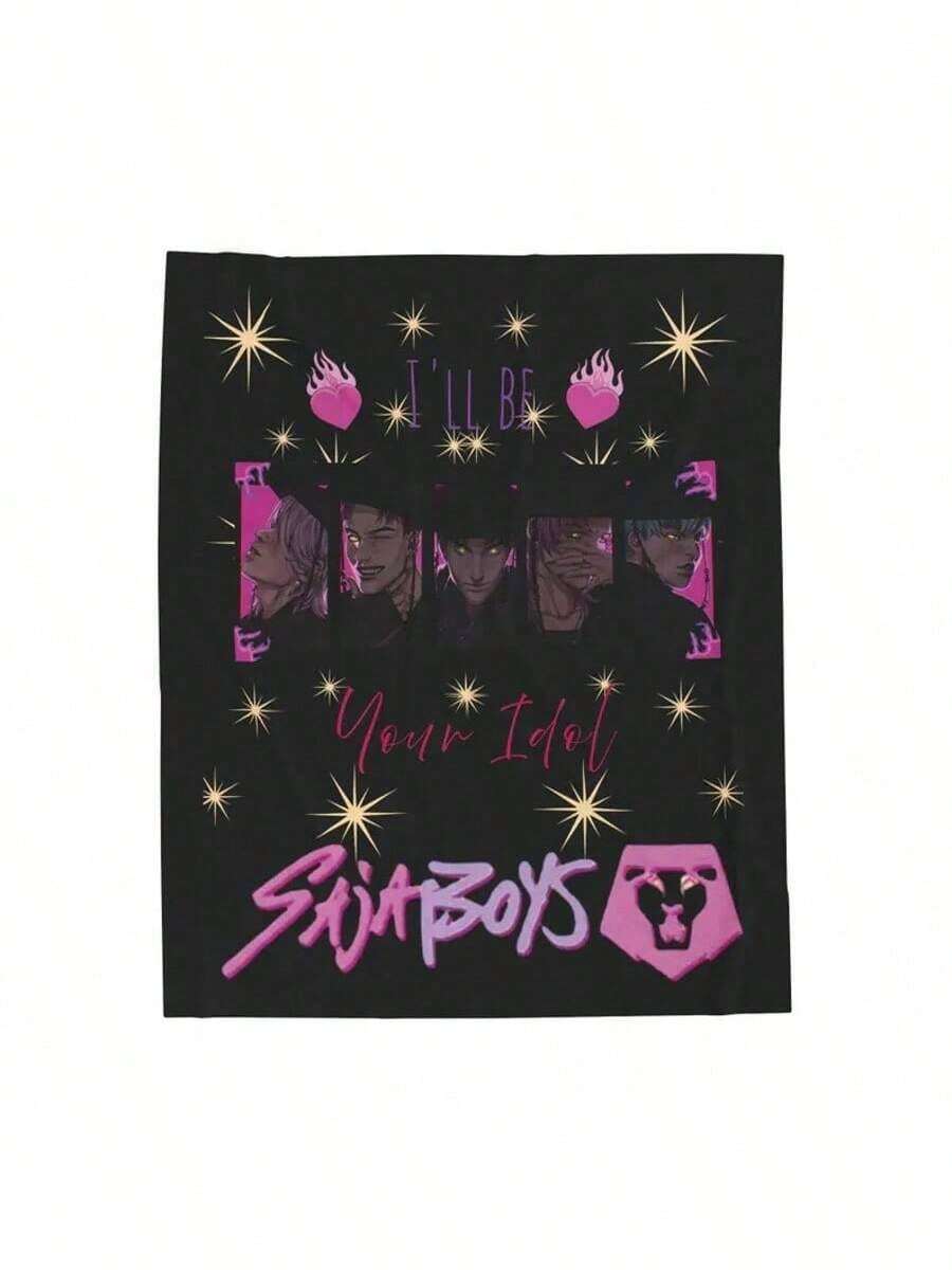 Sajal Mans Blanket, Personalized Blanket With K-Kpop Theme, K-Kpop D-Demond H-Hunters Blanket, K-Kpop D-Demond H-Hunters Fans - Black - View 1