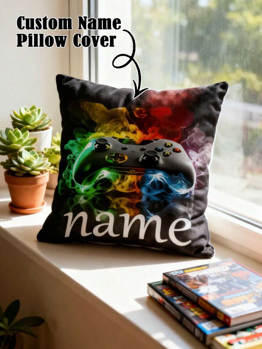 Personalisierter Spielcontroller Kissenbezug - Individualisierter Name Spiel Dekoration, Geschenk für Jungen und Mädchen, Spiel Memorabilia - Verschiedenfarbig - Übersicht 1