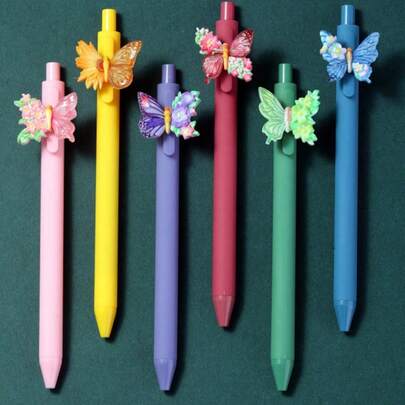 6/12pcs Butterfly Shaped Ballpoint Pens, Plastic Pen Barrel, Suitable For Office, Diary, Gifts, Exquisite Stationery, Streamlined Writing Tool, Party Favors, Office Supplies, Gift Packaging, Charming Design, Lightweight Pen, Retractable Pen, Party Planner, Journal Enthusiast