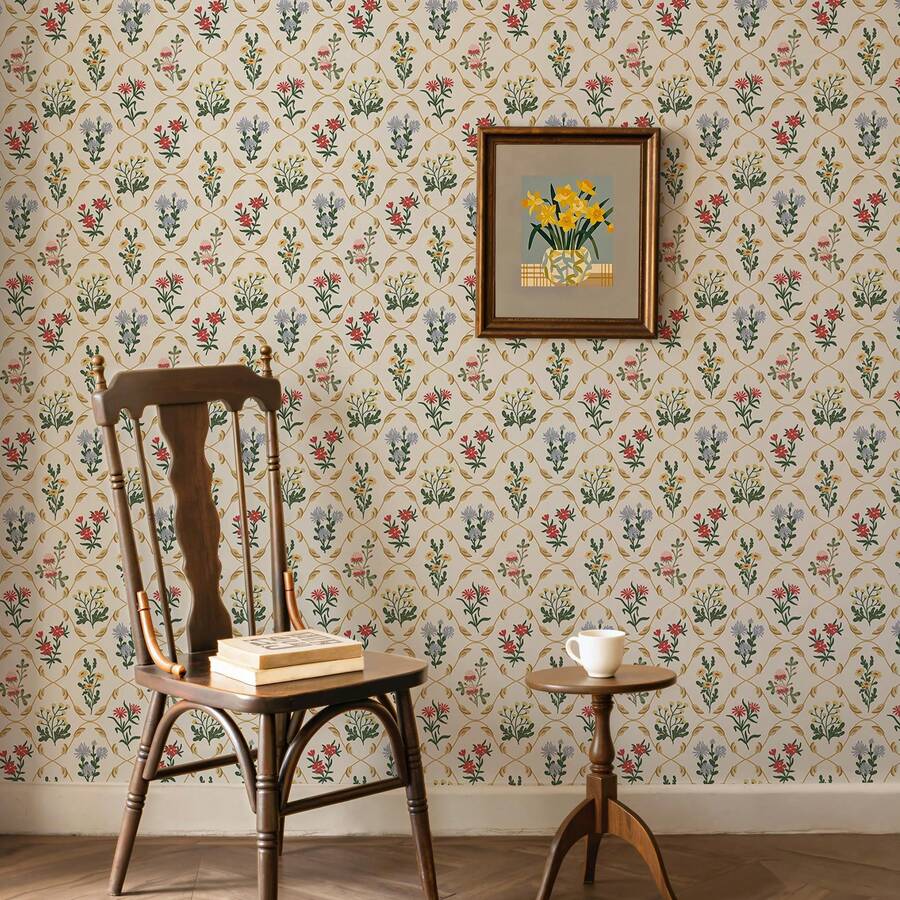 1卷清新植物花卉壁纸，时尚甜美风格小碎花壁纸，适用于各种房间墙面和橱柜装饰，墙面和橱柜翻新壁纸，手工薄膜壁纸 - A - 查看 1