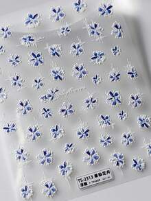 1片渐变花卉浮雕蓝色盛开花瓣美甲贴纸 5D水彩艺术美甲贴花 自粘美甲装饰，适合女性和女孩 - 彩色 - 查看 7