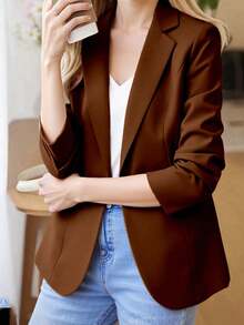 Liu Fashion Tailored Blazer With Lining, 1 Button, Women's Elegant Formal Coat, New Collection, Imported, Excellent Fabric, Beautiful, 1 Button - Coffee Brown 2-button - View 1