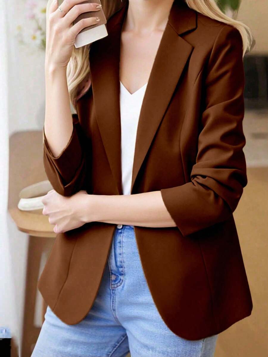 Liu Fashion Tailored Blazer With Lining, 1 Button, Women's Elegant Formal Coat, New Collection, Imported, Excellent Fabric, Beautiful, 1 Button - Coffee Brown 2-button - View 1