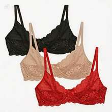 Kit 3 Sutiã Em Renda Sem Bojo Com Aro Sigh Balconet - preto/vermelho/nude - Visão 1