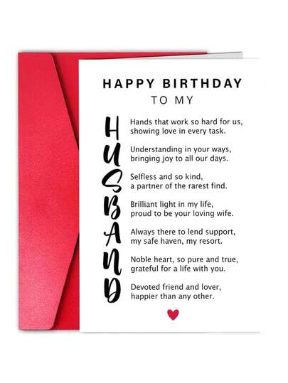 1pc Touching Birthday Card For Husband From Wife - Romantic Acrostic Poem Greeting - Sentimental Bday Gift For Him - Meaningful Love Note Stationery With Envelope
