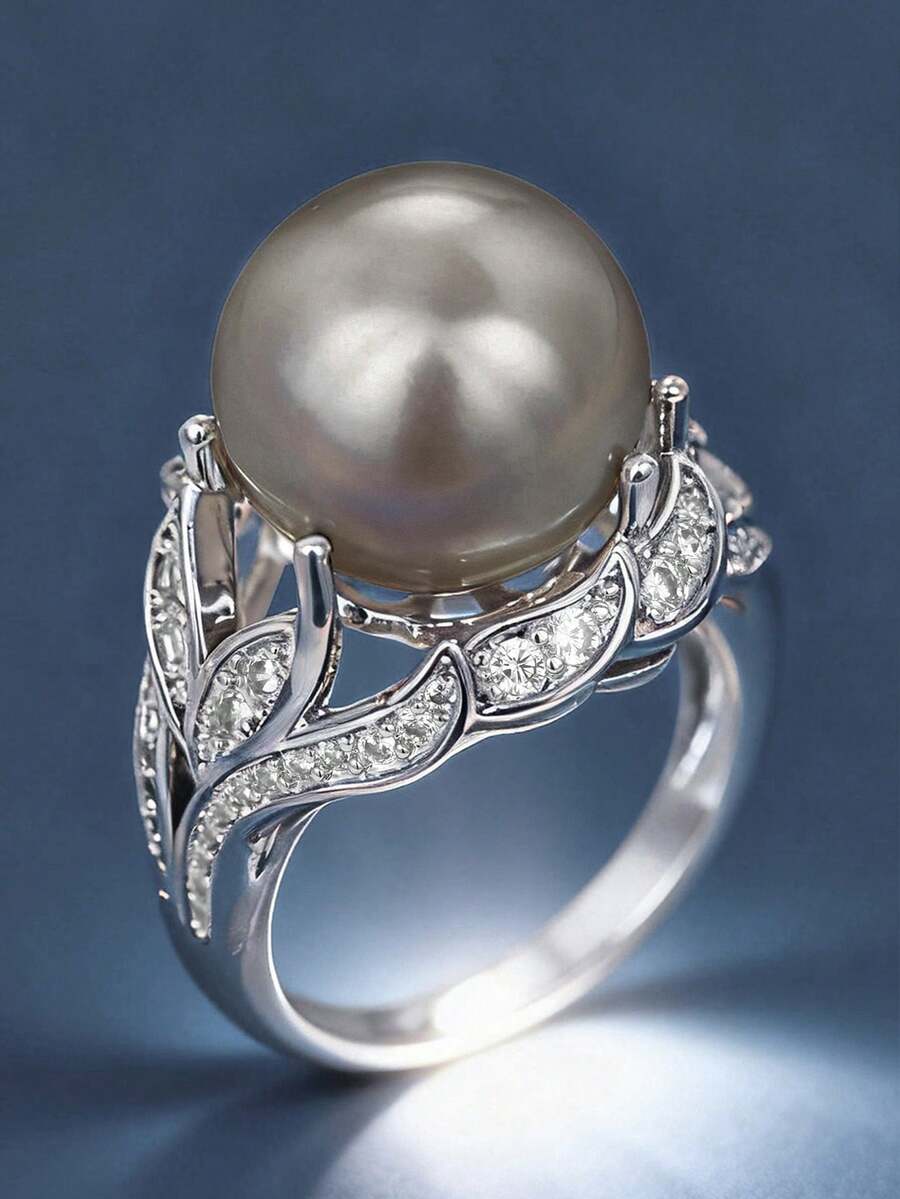 1 PC Elegant Cubic Zirconia & Faux Pearl Ring For Women For Valentine's Day Gift Wedding Anniversary Party Jewelry - 1# - View 1