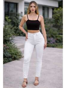 Cropped Feminino Suplex Forrado Top Academia Alça Fina Zero Transparência Confortavel Look de Verão - Preto - Visão 4