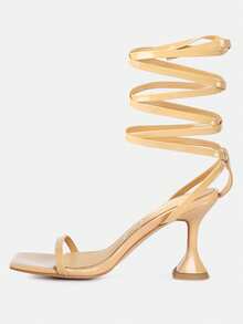 Lewk Strappy Tie Up Spool Heel Sandals - 米色 - 查看 3