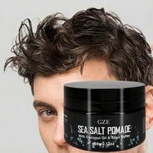 GZE 海盐发蜡，蕴含椰子油和乳木果油 - 男女皆宜的质感造型霜 - 增加头发纹理、蓬松度和弹性定型效果，60克 - pomade - 查看 1