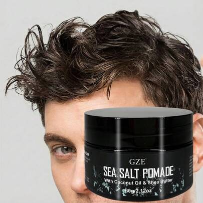 GZE 海盐发蜡，蕴含椰子油和乳木果油 - 男女皆宜的质感造型霜 - 增加头发纹理、蓬松度和弹性定型效果，60克