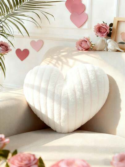 1个心形抱枕，可爱心形装饰靠垫，柔软毛绒抱枕，适用于婚礼、情人节、春夏假期、家居装饰、沙发靠垫、房间装饰、派对、礼品