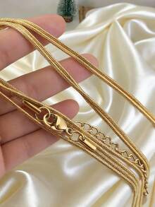 5pcs/Set Stainless Steel Snake Chain Necklace With Lobster Clasp And Extension Chain, Suitable For DIY Jewelry Making, Semi-Finished Chain - 5pcs - View 2