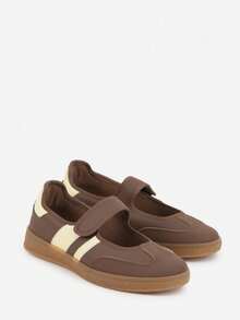 Women Ballerina-Style Flat Sneakers With Hook And Loop Closure - Brown - View 5