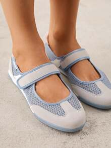 Women Ballerina Style Flat Sneakers With Lettering - Navy Blue - View 4