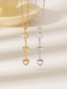 1 chiếc dây chuyền dài hình trái tim đính đá Zirconia, phong cách sang trọng lãng mạn, thiết kế hình trái tim rỗng kết hợp với đá Zirconia hình vuông, lấp lánh tinh tế, thích hợp để đeo hàng ngày, hẹn hò, ngày Valentine, hoặc trong các dịp cưới hỏi sang trọng. - Vàng - Xem 1
